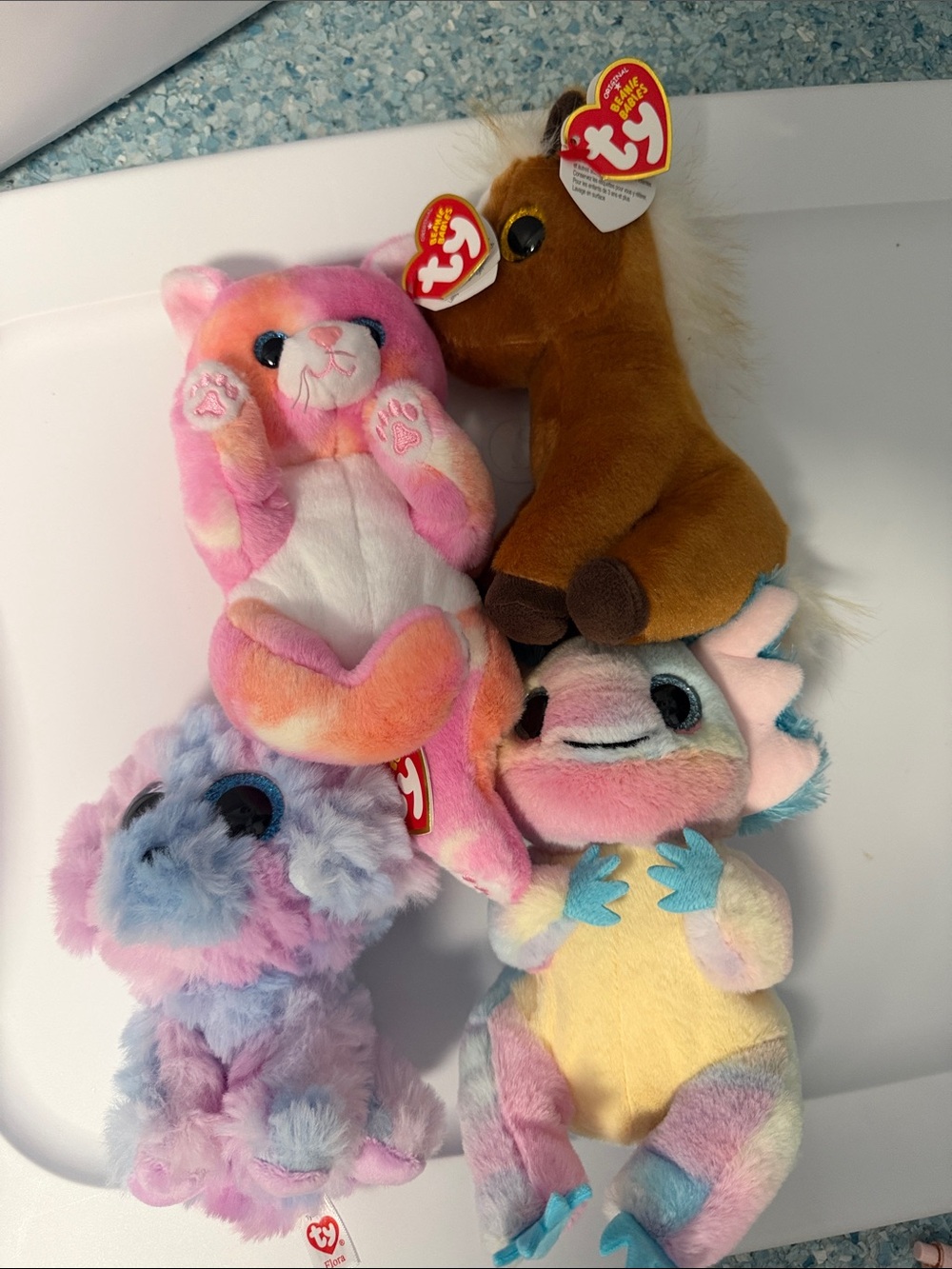 Ty Plush Beanie Babies Set - Pink, Brown, Blue, Pastel Rainbow